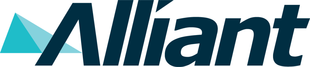 Alliant logo with bold dark blue text and a two-tone blue triangle on the left.