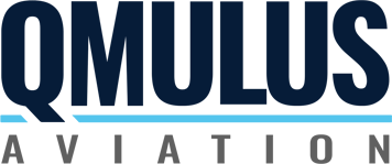 Q M U L U S in large navy letters above a light blue line, with the word AVIATION in smaller grey letters below.